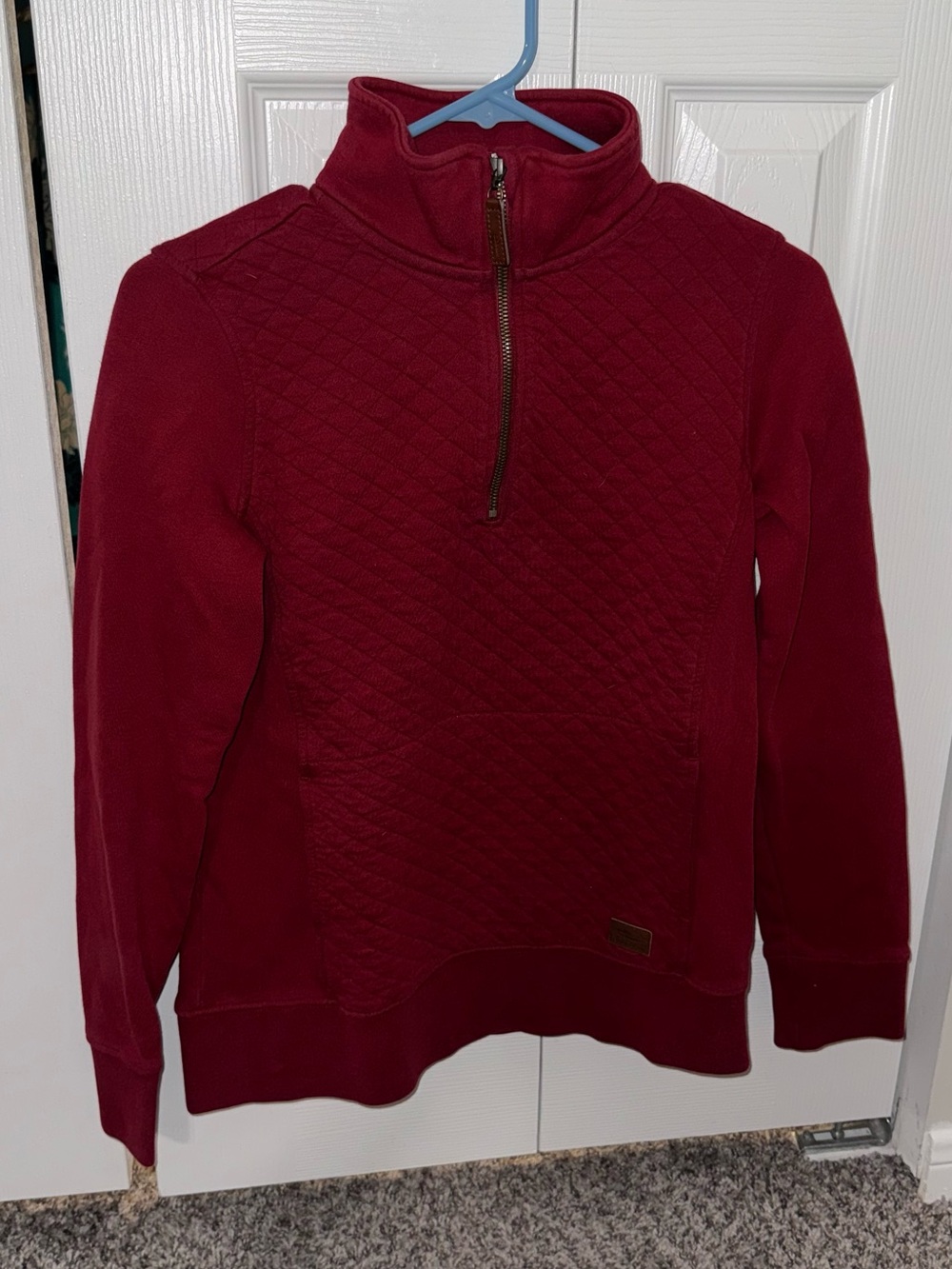 L.L. Bean Red/Burgundy Quilted Quarter-Zip Pullover